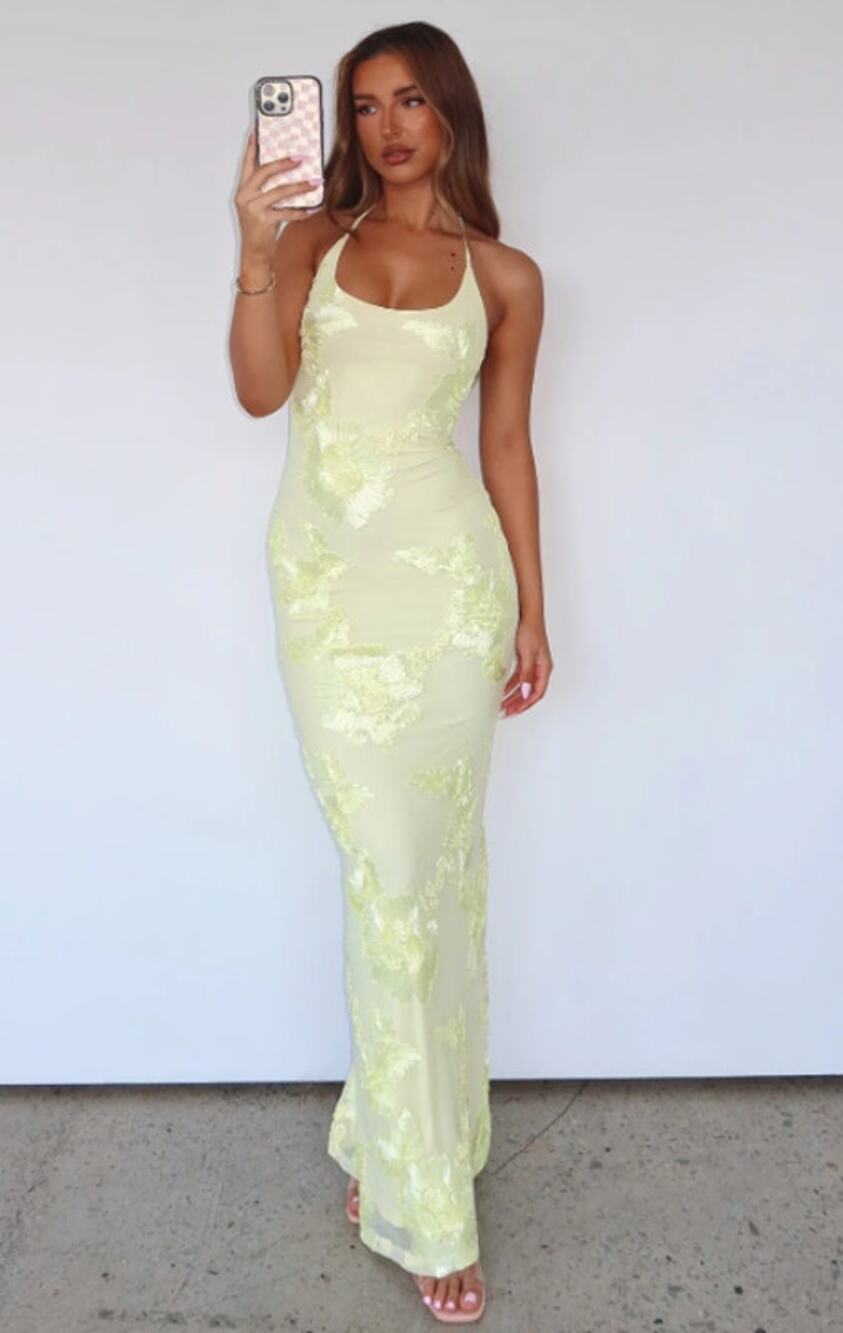 White Fox Summer Ready Maxi Dress Floral Halter Tie Neck Open Back Wedding Guest